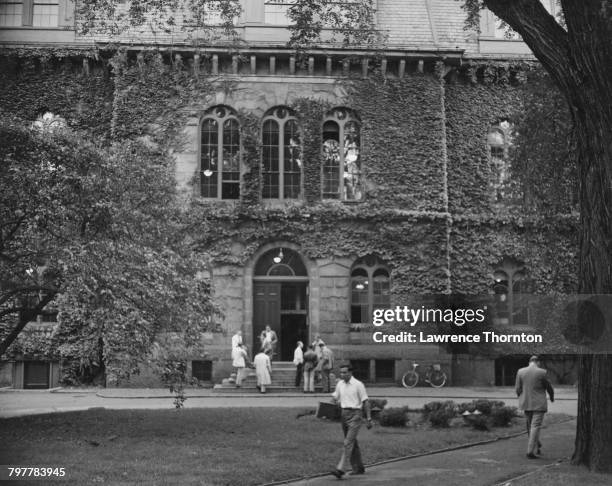 The Boylston Hall office bulding and lecture hall at Harvard University in Cambridge, Massachusetts, circa 1955.