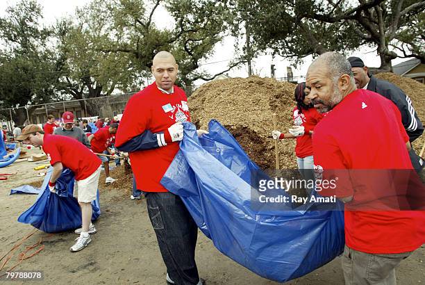 Retired NBA player Tracy Murray works at the KaBoom! Event during the Day of Service during NBA All Star Weekend on February 15, 2008 in New Orleans,...