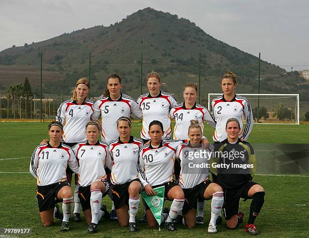The German team lines up before the start of the U23 women's friendly football match between Germany the U.S. At the La Manga Resort on Ferbruary 15,...
