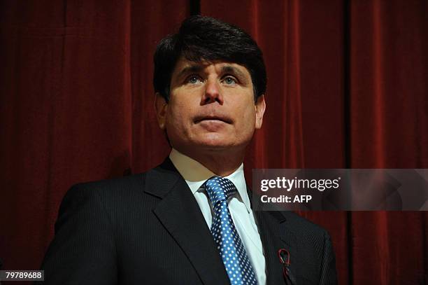 Illinois Governor Rod Blagojevich attends a press conference at Northern Illinois University in DeKalb, Illinois, on February 15 to address the...