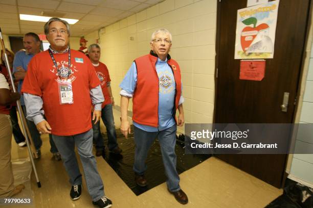 Miami Heat Owner Mickey Arison and NBA Commissioner David J. Stern help out at Laurel Elementary School during the Day of Service during NBA All Star...