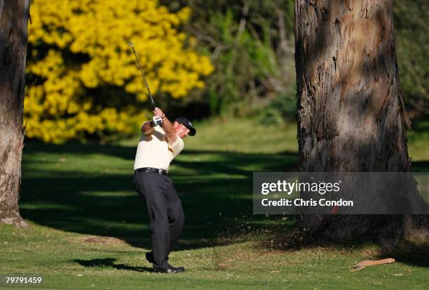 Phil Mickelson hits his approach on during the second round of the Northern Trust Open held on February 15, 2008 at Riviera Country Club in Pacific...