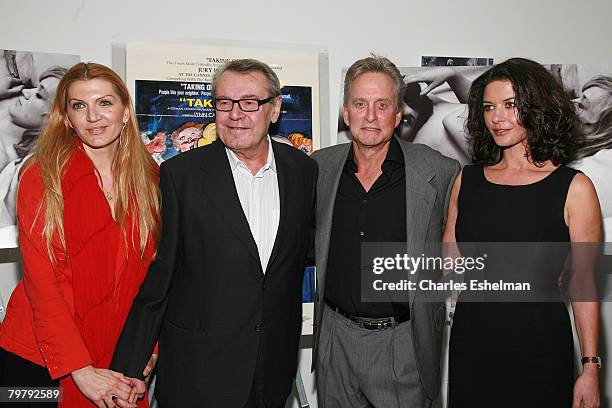 Martina Zborilova, Writer/Director Milos Forman, Actor/Producer Michael Douglas and actress Catherine Zeta Jones attend "One Flew Over the Cuckoo's...