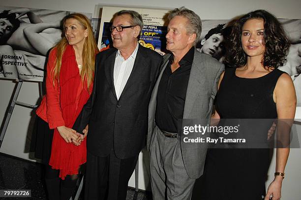 Martina Zborilova, film director Milos Forman, actor Michael Douglas, and actress Catherine Zeta-Jones attend the "Milos Forman: A Retrospective" at...