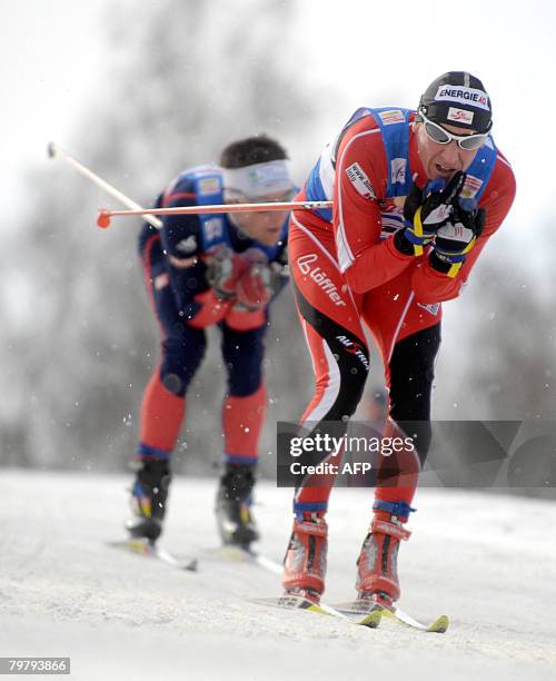 Christian Hoffman of Austria competes in the 15 km Free Individual men's World Cup nordic skiing event February 16, 2008 in Liberec, northern Czech...