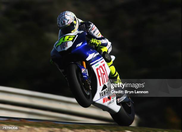 Valentino Rossi of Italy and Yamaha in action during MotoGP Testing at the Circuito de Jerez, on February 16, 2008 in Jerez, Spain.