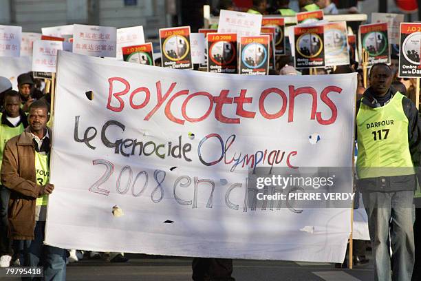 People demonstrate, in center Paris, on February 16 to call for Chinese government to influence Sudanese government in Darfur's crisis. According to...