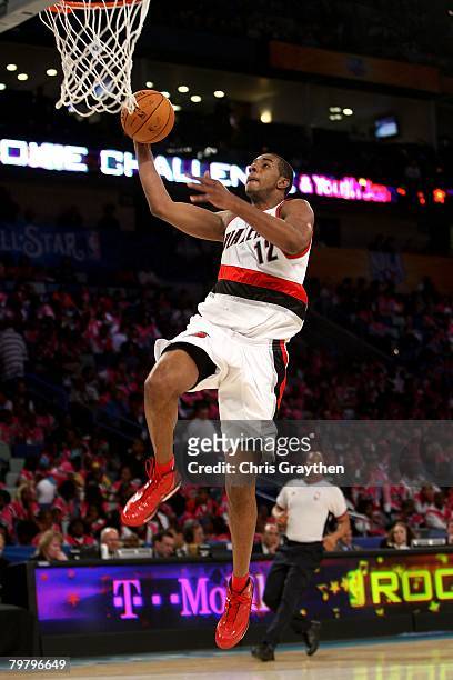 LaMarcus Aldridge of the Sophomore team goes to the basket during the T-Mobile Rookie Challenge & Youth Jam part of 2008 NBA All-Star Weekend at the...