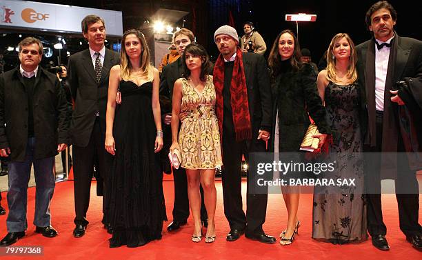 Brazilian director Jose Padilha and actors of his film "Tropa de Elite" arrive on the red carpet for the awards ceremony of the 58th International...