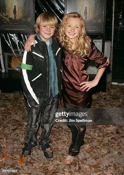 Spencer List and Peyton List arrives at "The Spiderwick Chronicles" premiere at AMC Lincoln Square on February, 4 2008 in New York City.