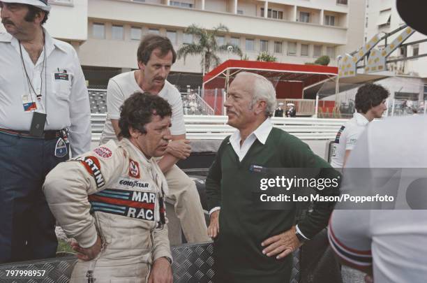 Italian born American Formula One racing driver Mario Andretti, driver of the Martini Racing Team Lotus Lotus 80 Ford Cosworth DFV 3.0 V8, pictured...