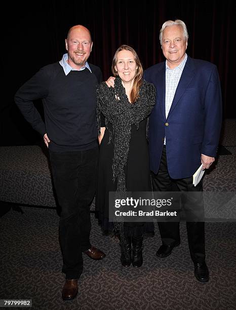 Actor Koen Van Impe, Producer Anja Daelemans, and Actor Robert Osborne pose for a photo at the Oscar nominated "Shorts!" program luncheon at the DGA...