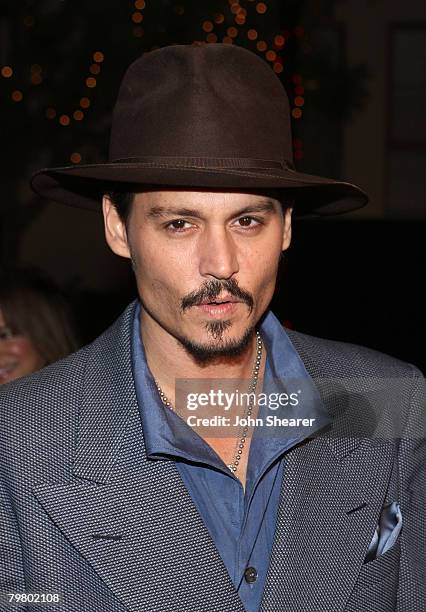 Actor Johnny Depp arrives at the special screening for DreamWorks Pictures' 'Sweeney Todd' held at the Paramount Theater on December 5, 2007 in Los...