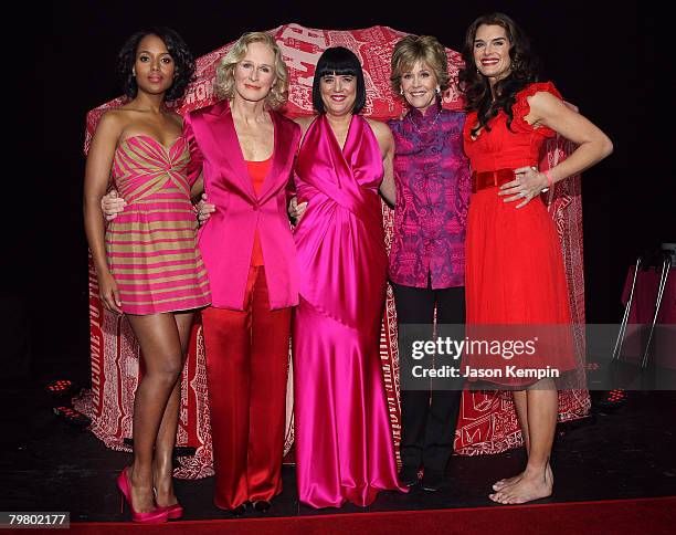 Actress Kerry Washington, Glenn Close, writer Eve Ensler, actors Jane Fonda and Brooke Shields attend V-Day's V to the Tenth: NYC - Kickoff to New...