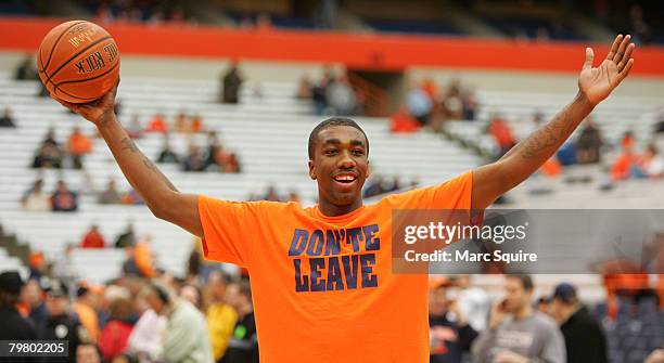 Syracuse Forward Donte Green pumps up the crowd during pre-game warmups during the game between the Georgetown University Hoyas and the Syracuse...