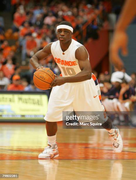 Guard Jonny Flynn of the Syracuse Orange looks to pass during the game between the Georgetown University Hoyas and the Syracuse University Orange at...