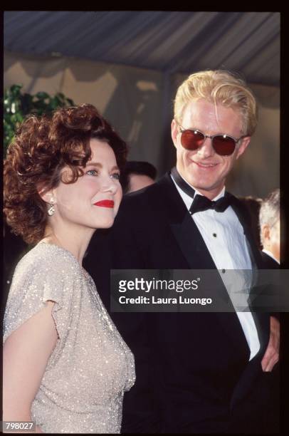 Actress Annette Benning poses with actor Ed Begley Jr. March 25, 1991 in Los Angeles, CA. The Academy Awards are the foremost national film awards in...