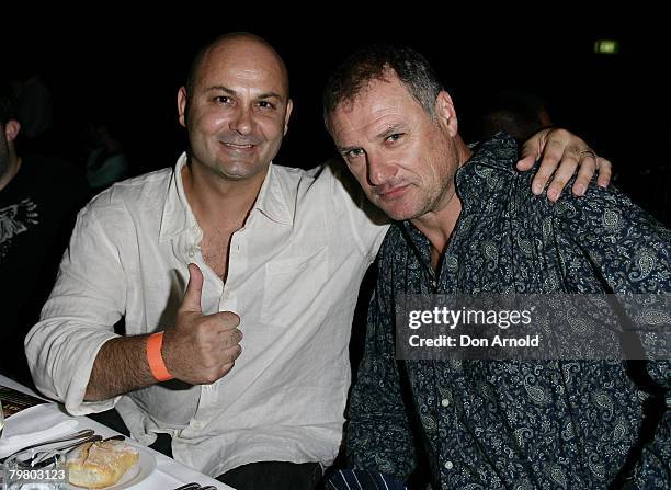 Actors Steve Bastoni and Simon Westaway attends the Cage Fighting Championships International Superfight at Luna Park on February 15, 2008 in Sydney,...