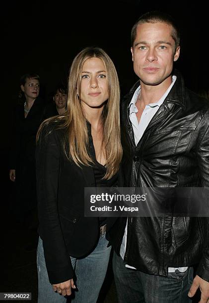 Jennifer Aniston and Brad Pitt attend the Palisades Pictures screening of "Going Upriver: The Long War of John Kerry" to kick off its college tour...