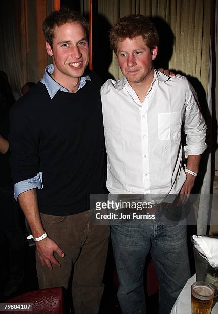 Prince William and Prince Harry pose at the O2 England World Cup party at L'Etoile on October 20, 2007 in Paris, France.
