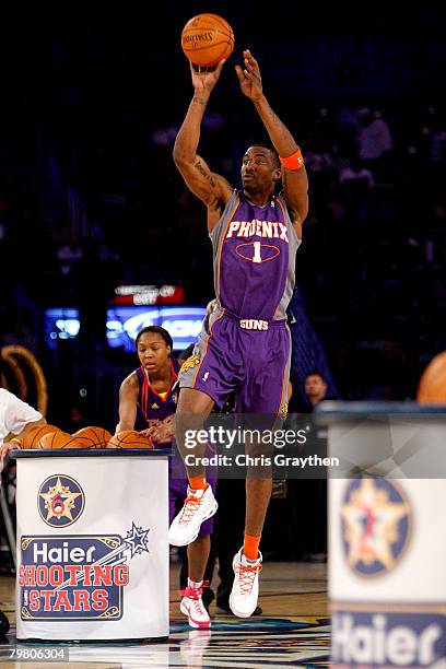 Amare Stoudemire of the Phoenix Suns participates in the Haier Shooting Stars competition, part of 2008 NBA All-Star Weekend at the New Orleans Arena...