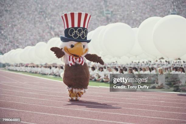 Sam the Olympic Eagle, mascot of the 1984 Summer Olympics during the opening ceremony for the XXIII Olympic Games on 28 July 1984 at the Los Angeles...