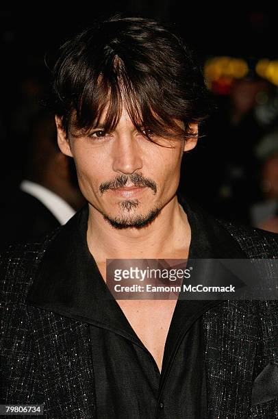 Johnny Depp attends the Sweeney Todd film premiere held at the Odeon Leicester Square on January 10, 2008 in London, England.