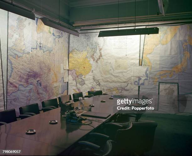 View inside the Map Room, used for military planning and strategy during World War II, part of the Cabinet War Rooms, now known as Churchill War...