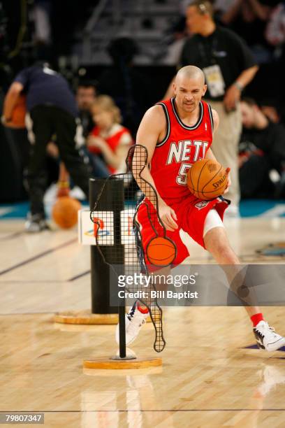Jason Kidd of the New Jersey Nets dribbles during the Playstation Skills Challenge at the New Orleans Arena February 16, 2008 in New Orleans,...