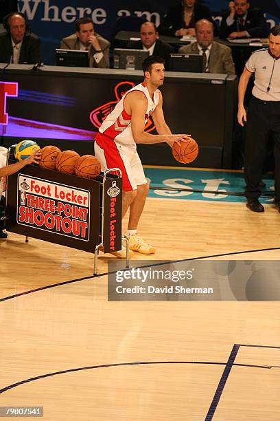 Jason Kapono of the Toronto Raptors shoots during the Foot Locker Three-Point Shootout part of 2008 NBA All-Star Weekend at the New Orleans Arena on...