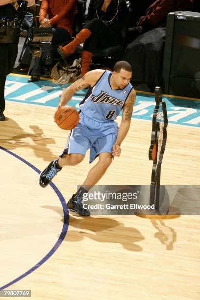 Deron Williams of the Utah Jazz dribbles up court during the Playstation Skills Challenge during All-Star Weekend on February 16, 2008 at the New...