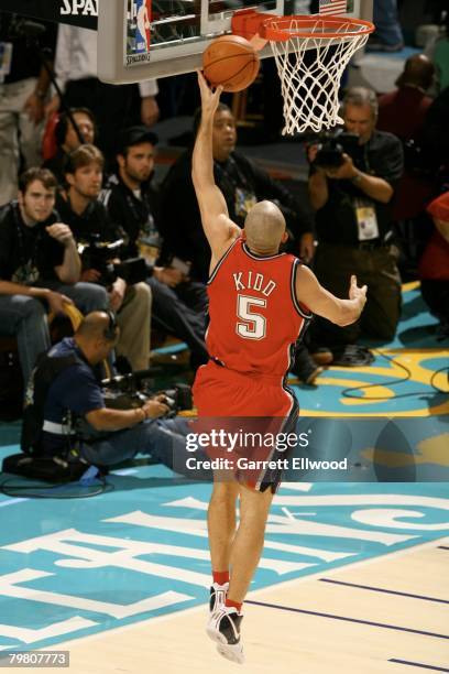 Jason Kidd of the New Jersey Nets attempts a layup during the Playstation Skills Challenge during All-Star Weekend on February 16, 2008 at the New...