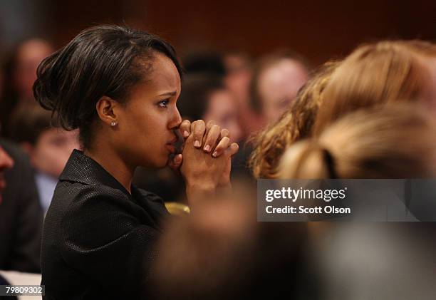 Actress Kerry Washington listens as Democratic presidential candidate Sen. Barack Obama speaks to members of the Democratic Party of Wisconsin at...