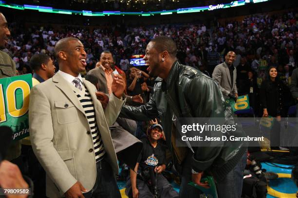 Chris Paul of the New Orleans Hornets and Dwyane Wade of the Miami Heat during the Sprite Slam Dunk Contest part of 2008 NBA All-Star Weekend at the...