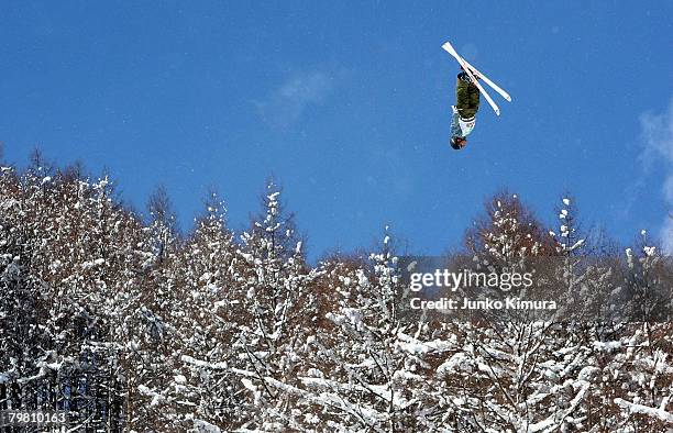 Anton Kushnir of Belarus competes during Aerials Men's Final of 2008 Freestyle FIS World Cup in Inawashiro at Listel Ski Fantasia on February 17,...