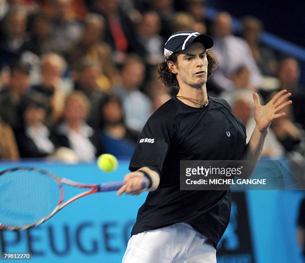 British fourth seed Andy Murray hits a return to Croatian Mario Ancic on February 17, 2008 during their final match at the ATP Open 13 in Marseille,...