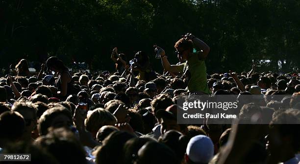 Patrons enjoy the entertainment during the 2008 Good Vibrations Festival on Heirisson Island February 17, 2008 in Perth, Australia.