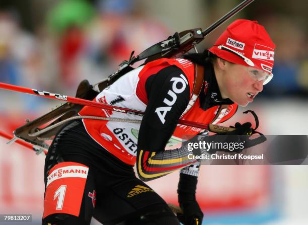 Andrea Henkel of Germany skates during the Womens 4 x 6 km relay of the IBU Biathlon World Championships on February 17, 2008 in Ostersund, Sweden.