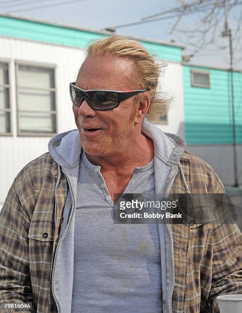 Mickey Rourke on Location for "The Wrestler" in Keansburg New Jersey February 15 2008