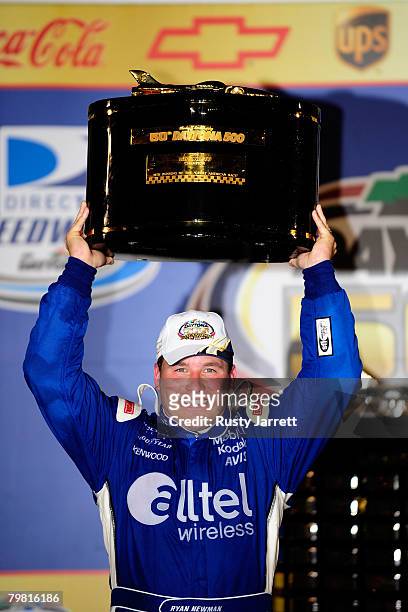 Ryan Newman, driver of the Alltel Dodge, celebrates in victory lane after winning the 50th NASCAR Sprint Cup Series Daytona 500 at Daytona...