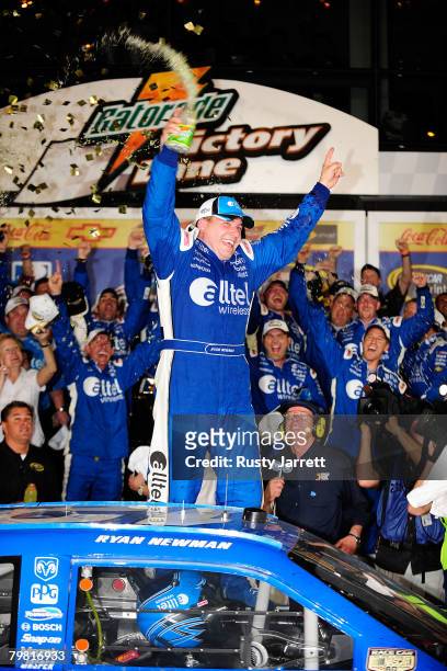 Ryan Newman, driver of the Alltel Dodge, celebrates in victory lane after winning the 50th NASCAR Sprint Cup Series Daytona 500 at Daytona...