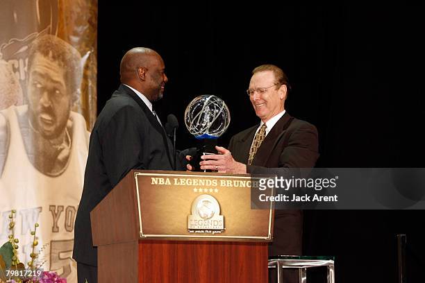 Legend Rick Barry receives an award at the NBA Legends Brunch during NBA All Star Weekend Presented by Adidas at the Ernest N. Morial convention...