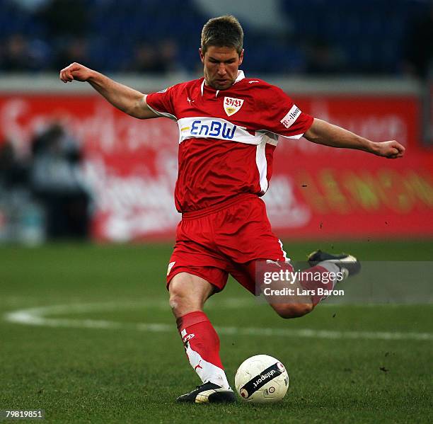 Thomas Hitzlperger of Stuttgart runs with the ball during the Bundesliga match between MSV Duisburg and VfB Stuttgart at the MSV Arena on February...