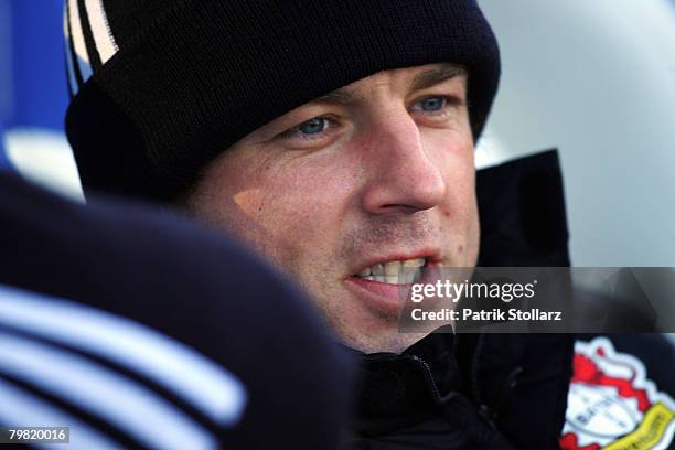 Bernd Schneider of Leverkusen looks on during the Bundesliga match between Karlsruher SC andBayer Leverkusen at the Wildpark stadium on February 16,...