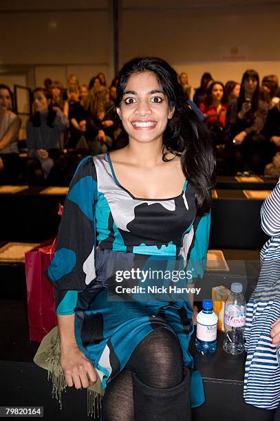 Amara Karan attends the ISSA Autumn/Winter 2008/2009 fashion show during London Fashion Week at the Natural History Museum on February 14, 2008 in...