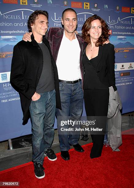 Producer Lawrence Bender, Raoul Bova and Chiara Giordano arrive at a private dinner party for the 3rd Annual Los Angles Italia-Film Fashion & Art...