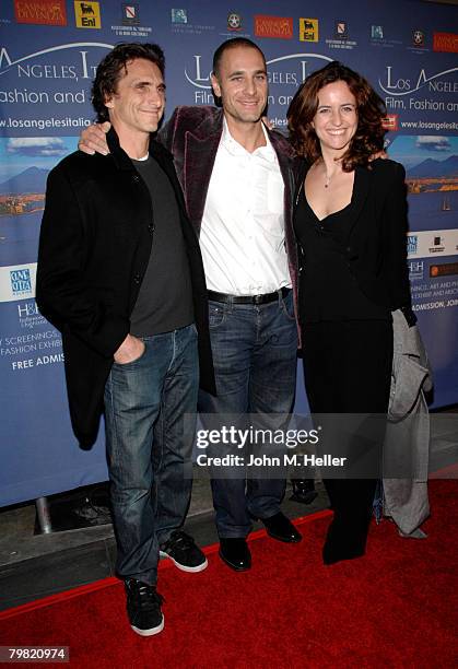 Producer Lawrence Bender, Raoul Bova and Chiara Giordano arrive at a private dinner party for the 3rd Annual Los Angles Italia-Film Fashion & Art...