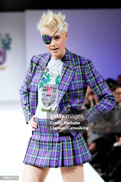Model Agyness Deyn walks the runway wearing the House of Holland Fall/Winter 2008/2009 collection during London Fashion Week on the 13th of February...