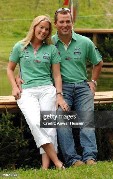 Peter Phillips poses with Autumn Kelly after announcing their engagement at the Festival of British Eventing at Gatcombe Park on August 4, 2007 in...