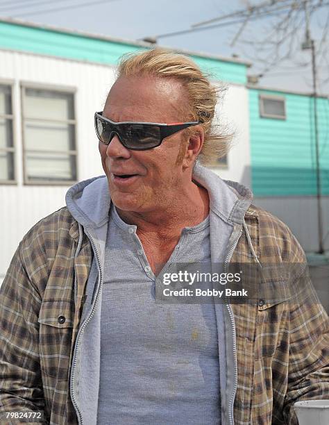 Mickey Rourke on Location for "The Wrestler" in Keansburg New Jersey February 15 2008